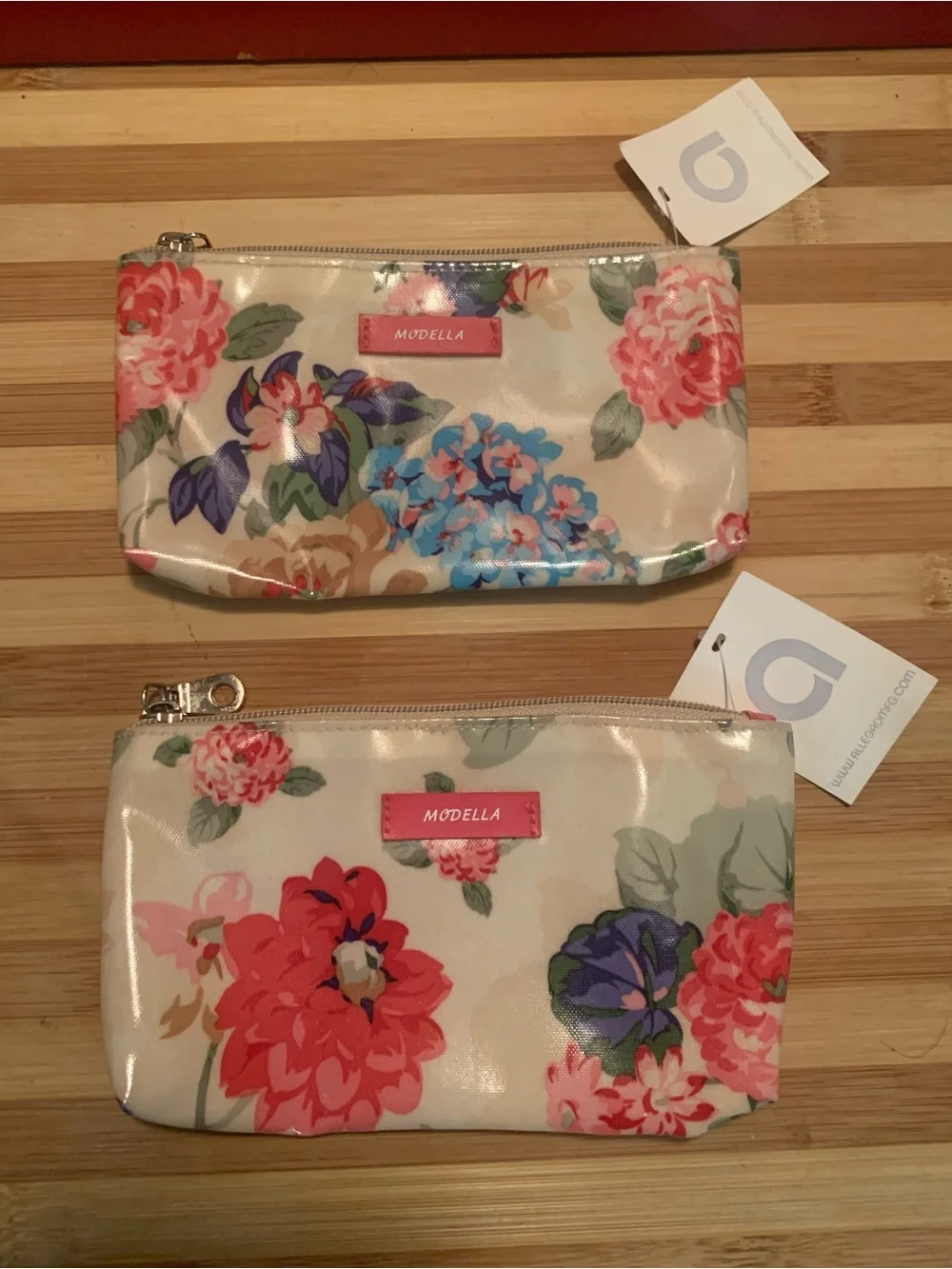 Set of 2 Modella Cosmetic Pouches by Allegro Cosmetics in Cream and Floral Print